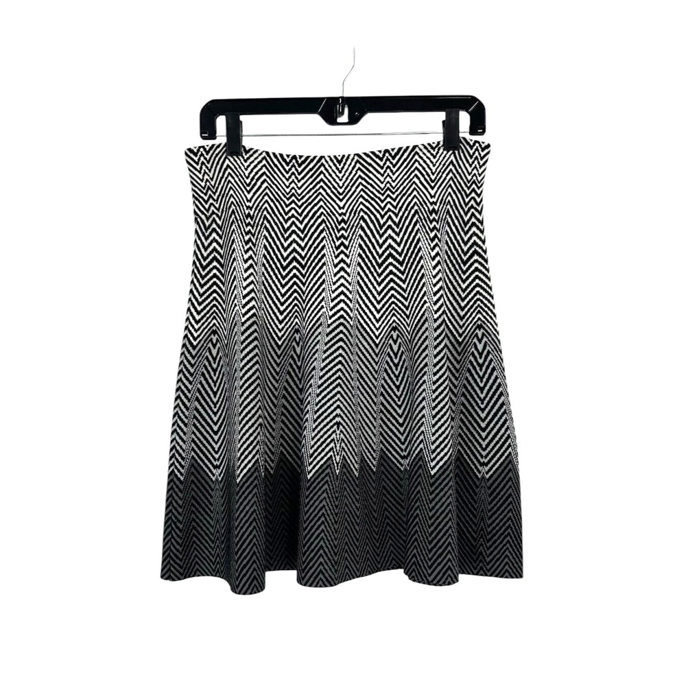 Opening Ceremony Women Sz S Knit Skirt Black White Zig Zag Chevron Fit Flare U2